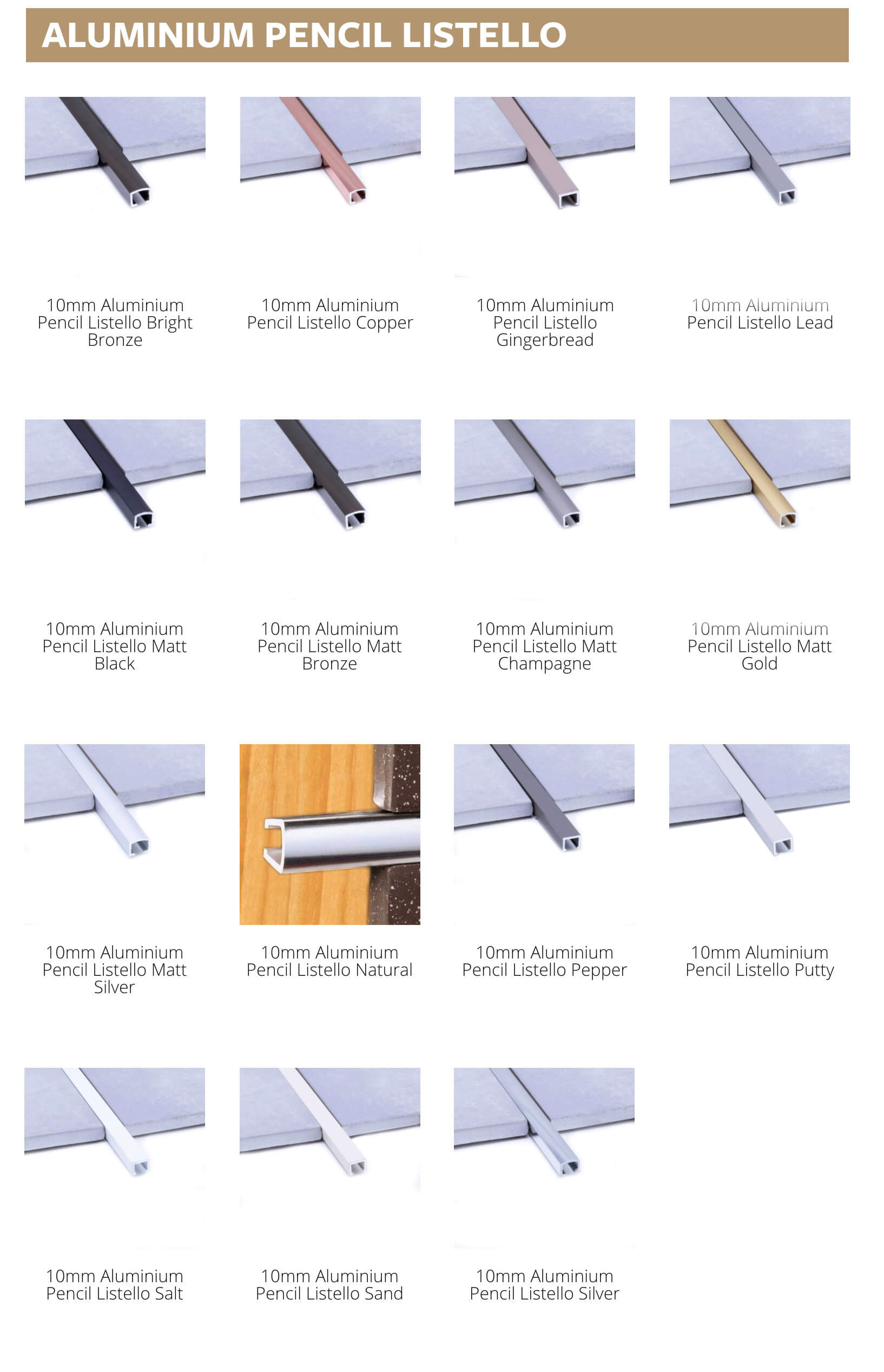 aluminium pencil listello